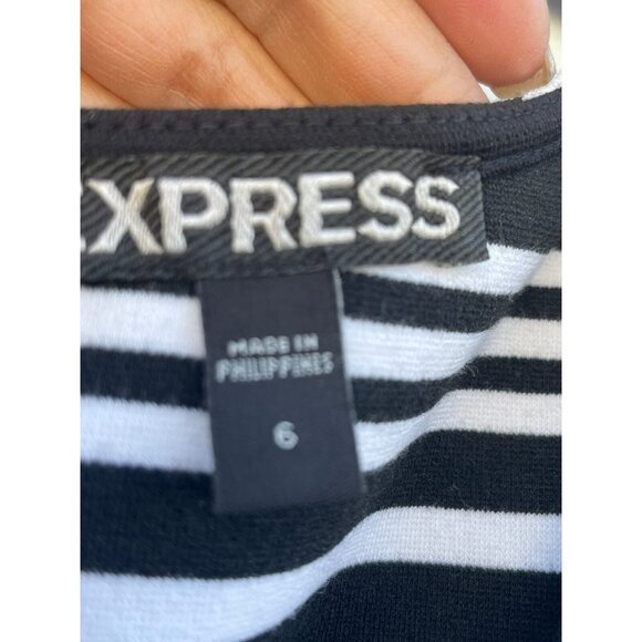 Sz 6 Express Dress Women Black Shift Scoop Neck Sleeveless Striped Career Preppy - Picture 3 of 5